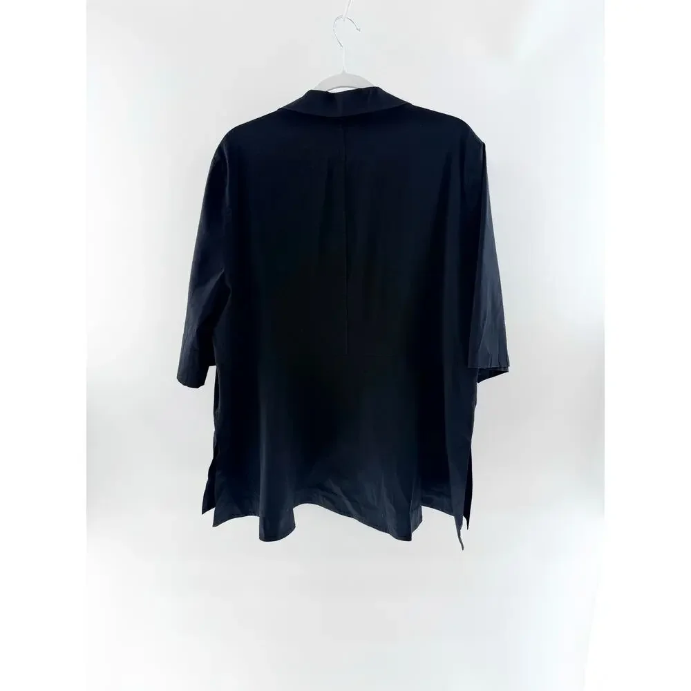 Lafayette 148 Cotton Blend 3/4 Sleeve Collared Button-Down Shirt Black Women XXL